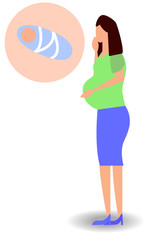 Pregnant woman dreaming of her baby. A woman dreams of a child.