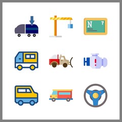 9 truck icon. Vector illustration truck set. nitrogen and winch icons for truck works