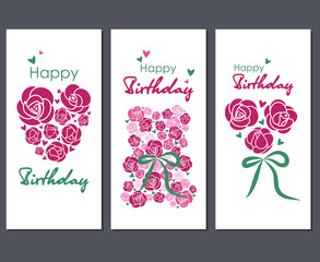 Happy Birthday. Set of three greeting cards