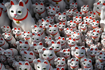 statues of cats in the Gotokuji temple in Japan.