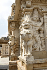 Sculptures au temple Kanshipuram, Inde du Sud