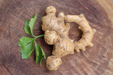 Ginger root  on wooden background
