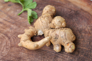Ginger root  on wooden background