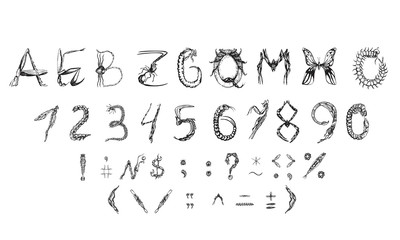 font Insects in the form of modified beetles spiders flies and butterflies, changed, cookie...