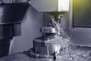Spindle chuck and installed metal part in pocessing on high precision Cnc industrial lathe turning...