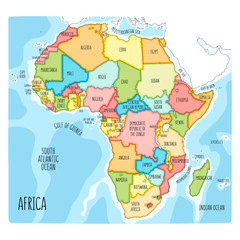 Naklejka premium Colorful hand drawn political map of Africa.