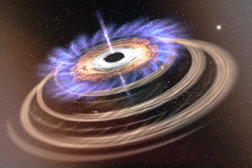Mining gas in an alien black hole. Abstract space wallpaper. Black hole with nebula over colorful...