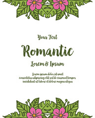 Vector illustration write a invitation romantic with pink flower frames and green leaves that bloom hand drawn