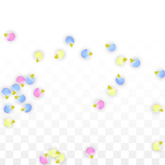 Vector Realistic Colorful Petals Falling on Transparent Background.  Spring Romantic Flowers Illustration. Flying Petals. Sakura Spa Design. Blossom Confetti. Design Elements for Wedding Decoration.