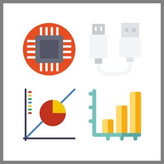 4 data icon. Vector illustration data set. usb and line graph icons for data works