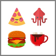 4 snack icon. Vector illustration snack set. chocolate and squid icons for snack works