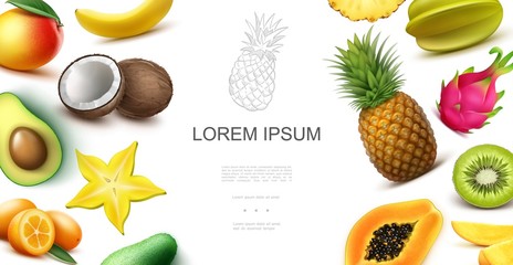 Realistic Tropical Exotic Fruits Concept