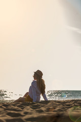 Happy Romantic Middle Aged Couple Enjoying Beautiful Sunset Walk on the Beach. Travel Vacation Retirement Lifestyle Concept