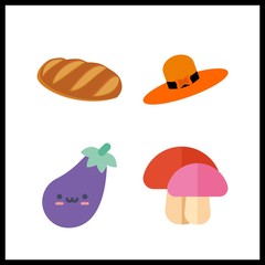 4 cut icon. Vector illustration cut set. mushroom and eggplant icons for cut works