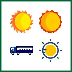 4 sunshine icon. Vector illustration sunshine set. sun and school bus icons for sunshine works