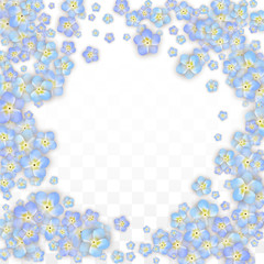 Blue Vector Realistic Blue Petals Falling on Transparent Background.  Spring Romantic Flowers Illustration. Flying Petals. Sakura Spa Design. Blossom Confetti. Design Elements for Wedding Decoration.