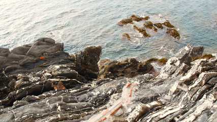 Fototapeta premium view of the calm Ligurian sea, Genoa Nervi area, one of the most beautiful places in Liguria