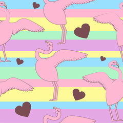 Pink flamingo pattern on abstract line