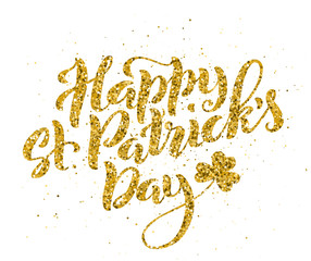 Happy Saint Patricks Day card. Template poster with handwritten lettering. Vector