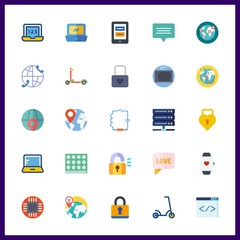 25 tech icon. Vector illustration tech set. worldwide and chat icons for tech works