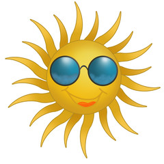 sun in glasses smiles, illustration of the sun
