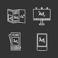 Advertising channels chalk icons set