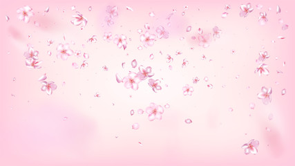 Nice Sakura Blossom Isolated Vector. Magic Falling 3d Petals Wedding Texture. Japanese Style Flowers Illustration. Valentine, Mother's Day Pastel Nice Sakura Blossom Isolated on Rose