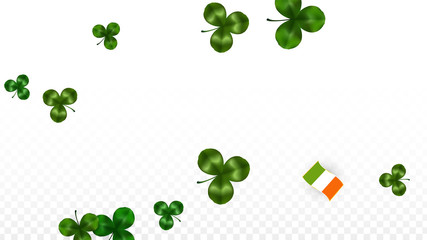 Vector Clover Leaf  and Ireland Flag Isolated on Transparent Background. St. Patrick's Day Illustration. Ireland's Lucky Shamrock Poster. Invitation for Irish Concert in Pub. Tourism in Ireland.