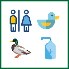 4 bath icon. Vector illustration bath set. duck and toilet icons for bath works