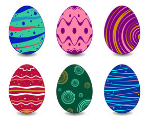 Set of Easter eggs with different texture on a white background. Vector Illustration.