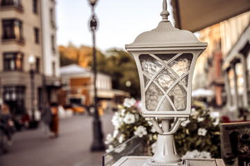 An antique lantern on Arbat Street in Moscow 