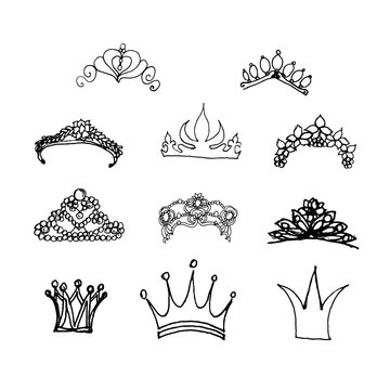 Hand drawn doodle set of crowns.Perfect for invitation