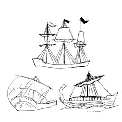 a set of sketches of ships with sails