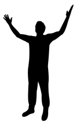 Fototapeta na wymiar a man raising arms, silhouette vector