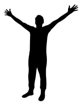  a man raising arms, silhouette vector