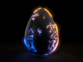 fracturing black egg in the dark. 3d illustration.