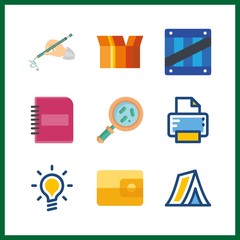 9 paper icon. Vector illustration paper set. packaging and tent icons for paper works
