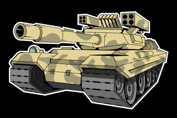 battle tank on black background, vector graphic to design