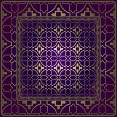 Obraz premium Vintage Geometric Pattern. Design For Bandana Shawl, Tablecloth Fabric Print. Vector Illustration. Luxury purple gold color