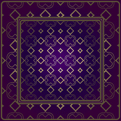 Obraz premium Decorative Pattern With Geometric Ornament. For Print Bandanna, Tablecloth, Fabric Print, Fashion. Vector Illustration. Purple gold color