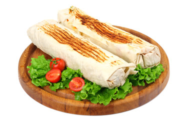 shawarma with lettuce isolated on white background. fast food