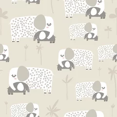 Foto op Plexiglas Olifant Naadloze patroon met schattige moeder en babyolifant. Creatieve kinderachtige textuur. Geweldig voor stof, textiel vectorillustratie