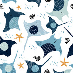 Seamless pattern with creative skates . Creative undersea childish texture. Great for fabric, textile Vector Illustration