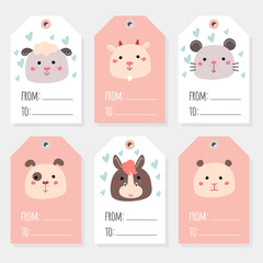 Great set of vector tags with cartoon animals