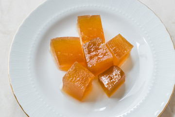 Turkish Crispy Pumpkin Dessert from Hatay / Kirecte Kabak Tatlisi with Walnut Powder.