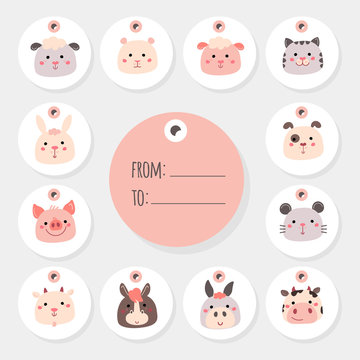 Great set of vector tags with cartoon animals