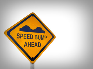 Yellow speed bump traffic sign, on a white background