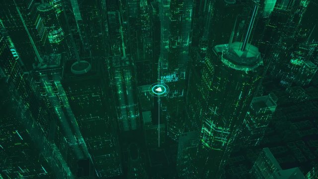 Target coordinates locked, aircraft, drone in search mode, futuristic tech, spy. Futuristic background, aircraft or drone HUD, fugitive detection