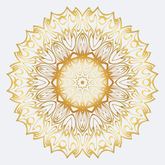 Vector Round Abstract Mandala Style Decorative Element. Hand-Drawn Vector Illustration. Can Be Used For Textile, Greeting Card, Coloring Book, Phone Case Print. Gold color