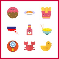 9 dish icon. Vector illustration dish set. spaghetti and settings icons for dish works